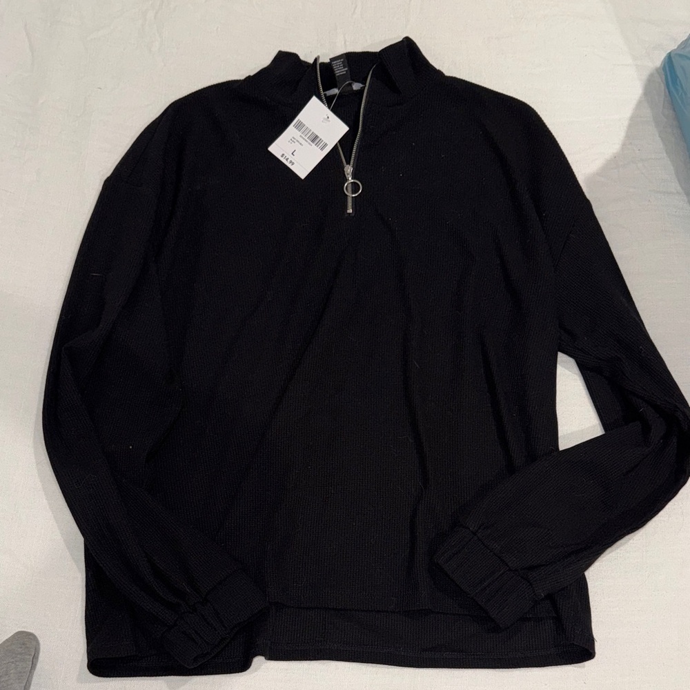 Forever 21 Black Neck Zip-Up Shirt